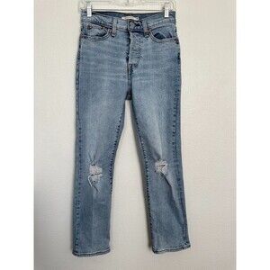 Levi's Wedgie Straight Jeans Button Fly Light Wash Distressed Women's 26 26x28